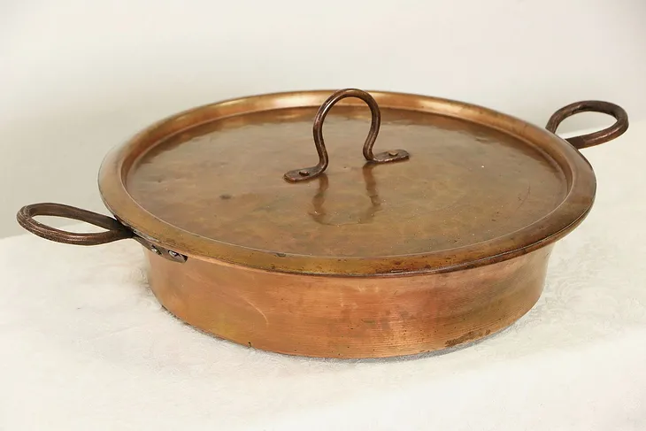 Hammered Vintage Copper Pan or  Covered Skillet