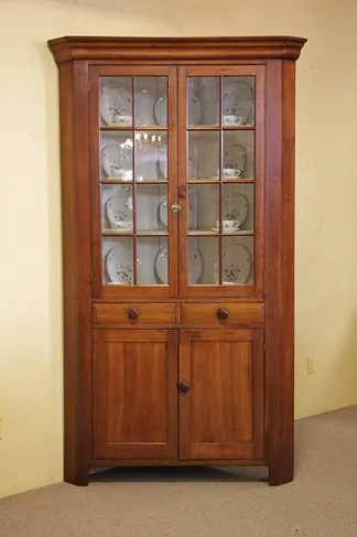 Pennsylvania 1840's Antique Cherry Corner Cupboard