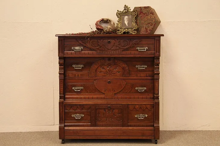 Victorian Eastlake Antique Walnut Chest or Dresser