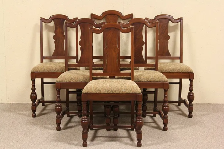 Set of 6 English Tudor Antique Dining Chairs (1)