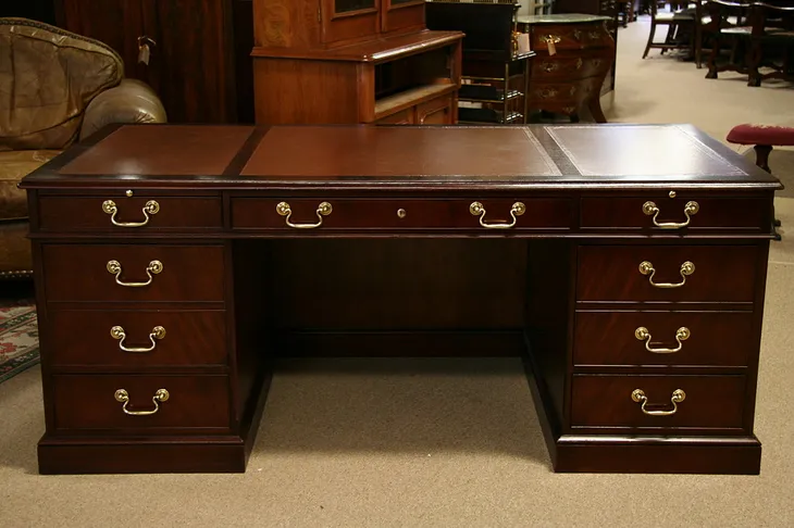 Baker Collectors Leather Top Mahogany Executive Desk (1)