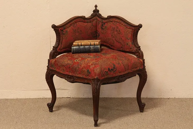 French Louis XIV Antique Carved Corner Chair