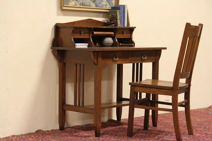 Mission Oak Arts & Crafts Signed 1905 Writing Desk