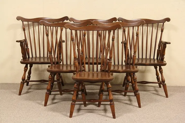 Set of 6 Cherry Vintage Windsor Dining Chairs
