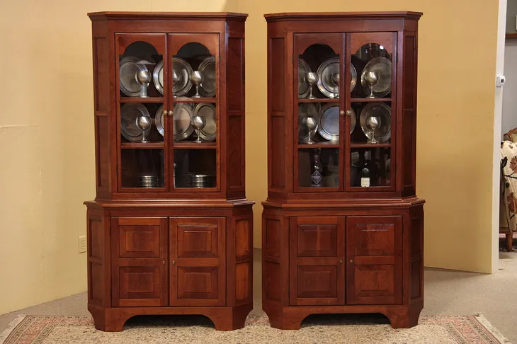 Pair of Cherry Corner China Cabinets