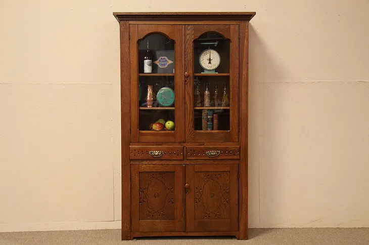 Victorian Eastlake Antique Oak Cupboard (1)