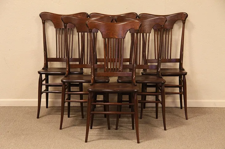 Set of 6 Victorian Oak Antique Dining Chairs