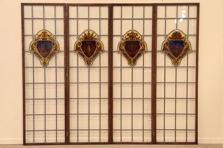 Set of 4 Stained and Leaded French Glass Doors