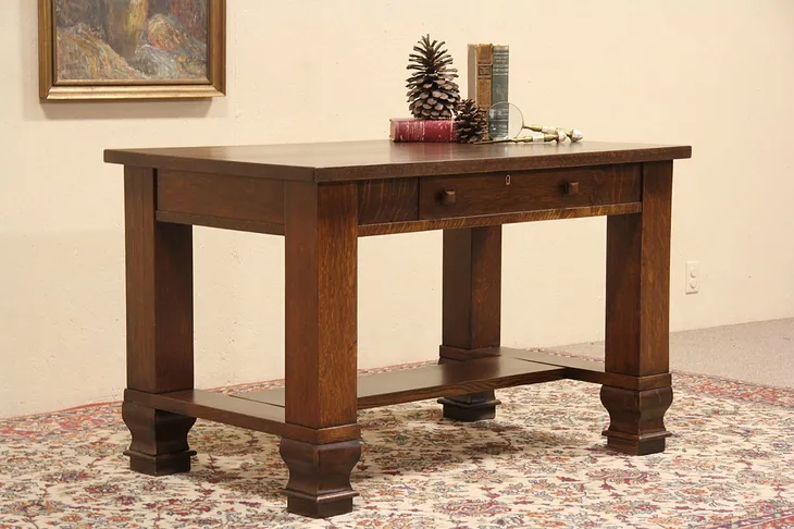 Arts & Crafts Library Table Writing Desk 1912 Mission Oak