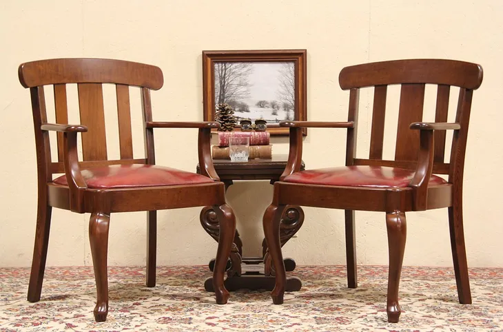 Pair of Red Leather Vintage Law Office Chairs (1)