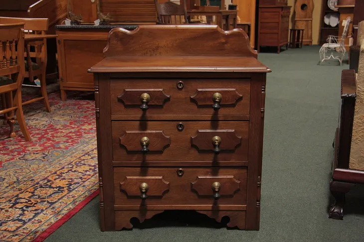 Victorian Walnut 1860 Three Drawer Chest or Commode