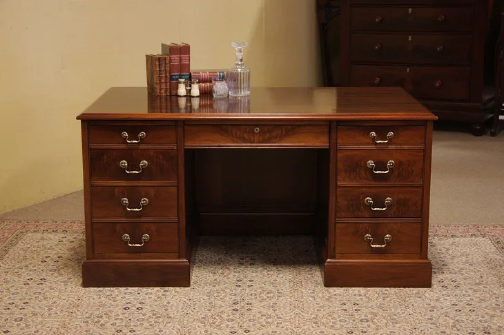 Vintage Walnut Executive Desk, Signed Jasper (1)