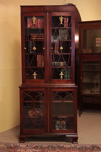 Mahogany Antique Bookcase, Glass Doors