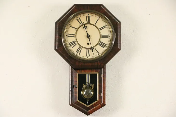 Rosewood Signed Gilbert 1890 Antique Octagonal Wall Clock (1)