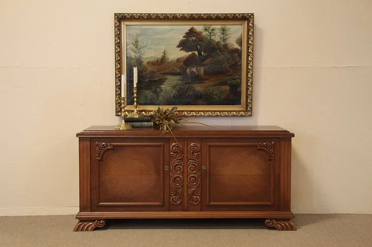 Carved Oak Credenza, Sideboard or TV Console