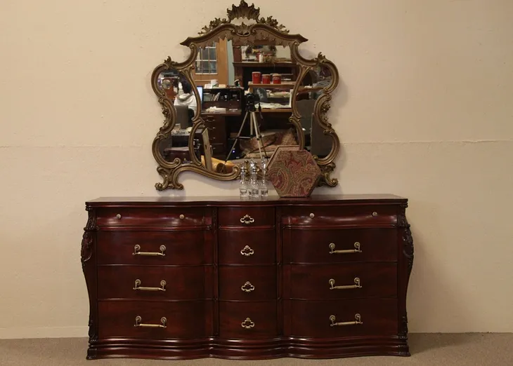 Carved Mahogany Chest or Triple Dresser