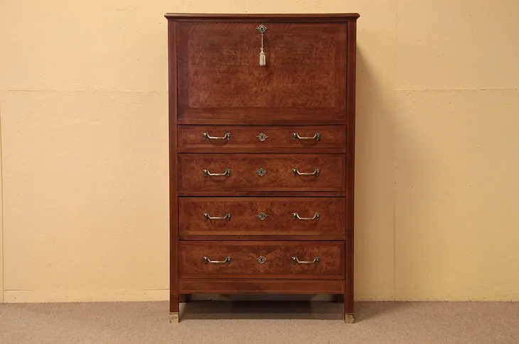 Burl Tall Chest & Desk Combination