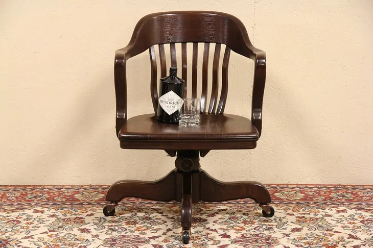 Courthouse 1915 Swivel Antique Oak Office Armchair