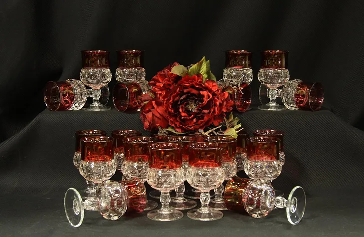 23 Pc Kings Crown Ruby Thumbprint Goblets