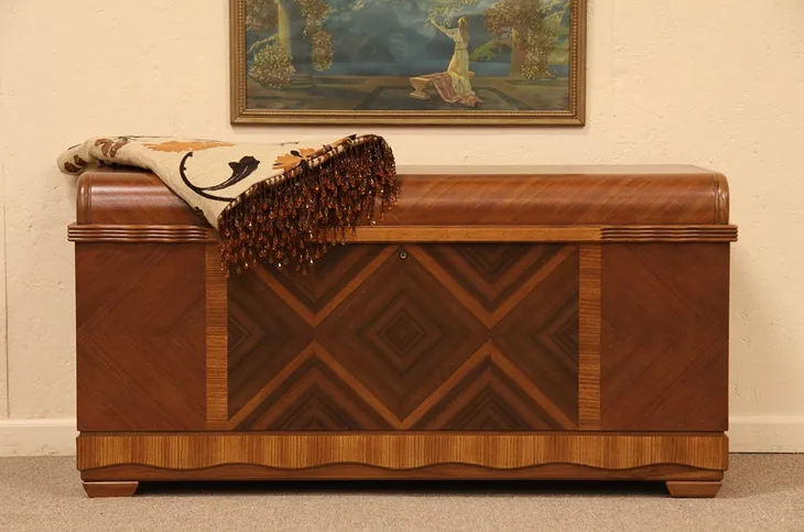 Art Deco Waterfall Cedar Chest, Matched Mahogany (1)