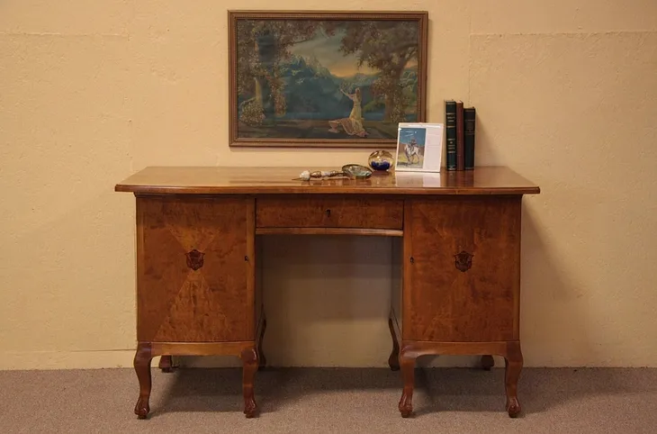 Swedish Curly Birch & Marquetry Antique Desk