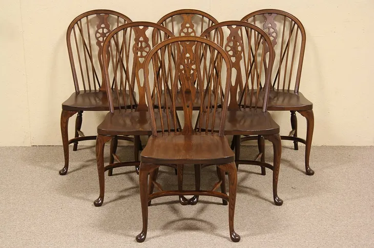 Set of 6 Carved Oak Windsor Dining Chairs