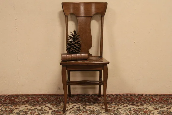 Antique Oak 1900 Chair, Leather Seat