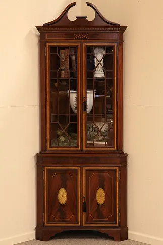 Georgian Mahogany Inlaid Corner Cabinet