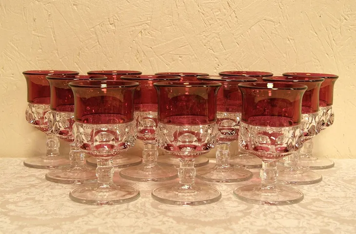 Set of 12 King's Crown or Thumbprint Cranberry Goblets