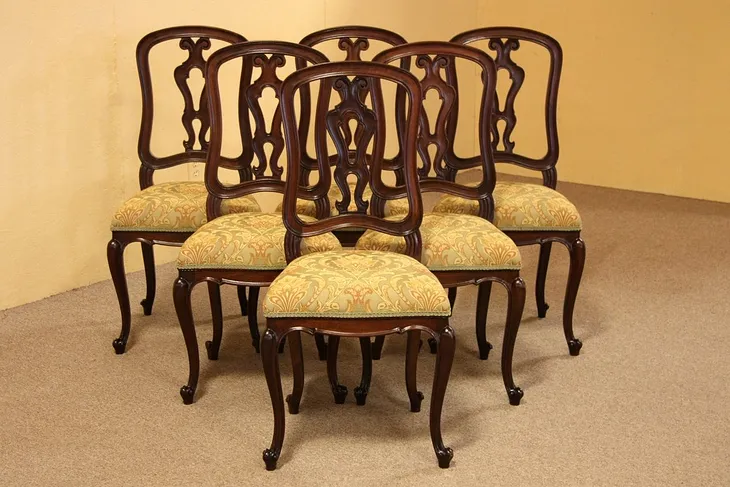 Set of 6 Carved Walnut Antique French Dining Chairs