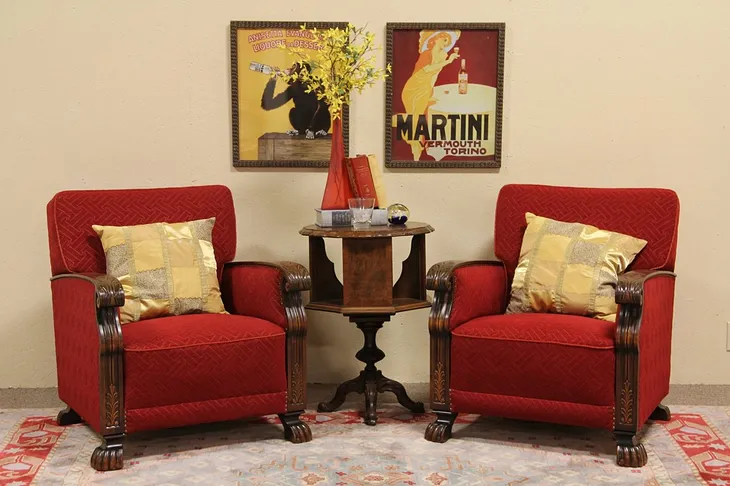 Pair Art Deco 1935 Red Armchairs