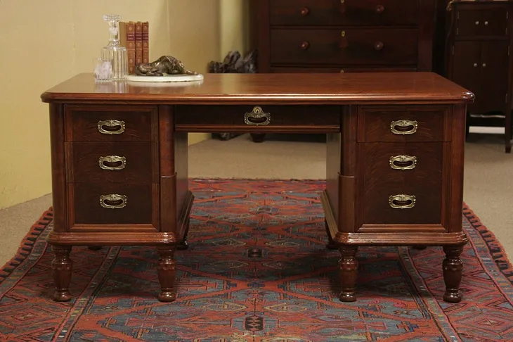 Stow Davis Antique Executive Desk, Walnut with Burl