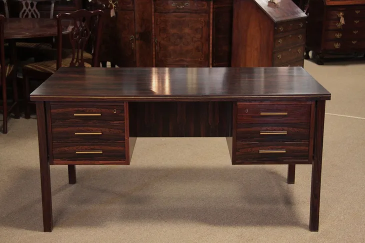 Rosewood Danish Modern Vintage Desk with Bookshelf