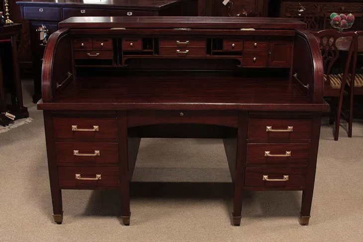 Mahogany 54" Antique Roll Top Desk,  circa 1910