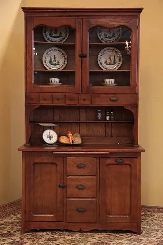 Country Oak Pantry Cupboard, Spice Drawers Flour Bin