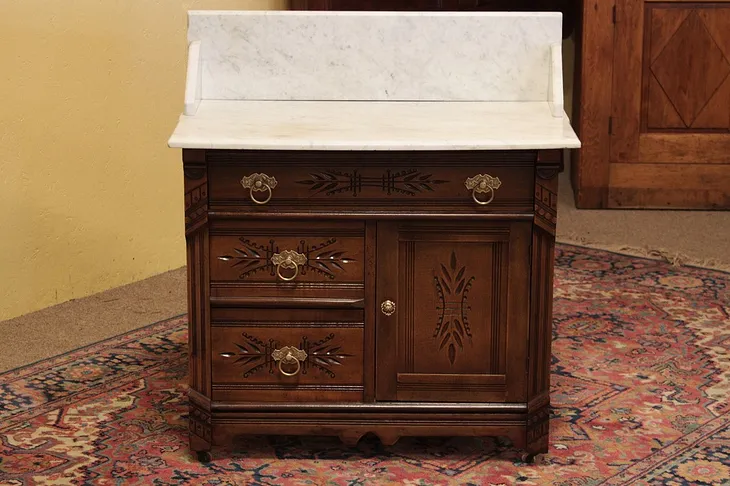 Victorian Eastlake Marble Top Chest or Commode (1)