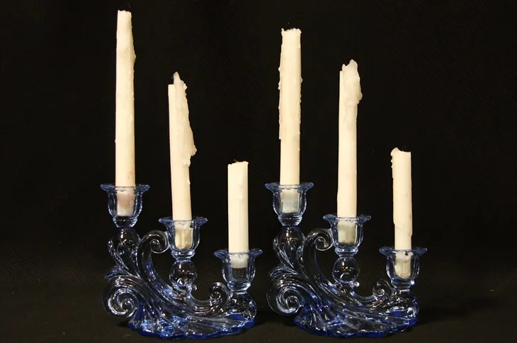 Cambridge Blue Caprice Depression Glass Candlesticks