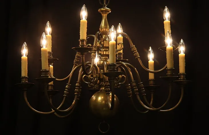 Brass Chandelier, 12 Beeswax Candles