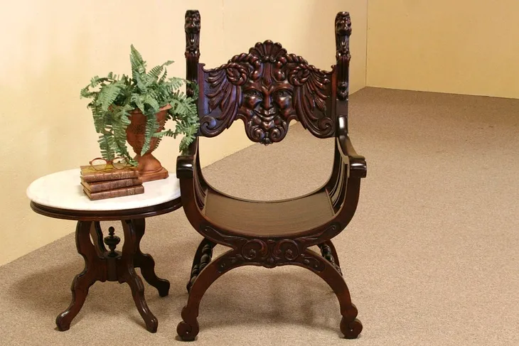 North Wind & Lion Carved Throne or Hall Chair