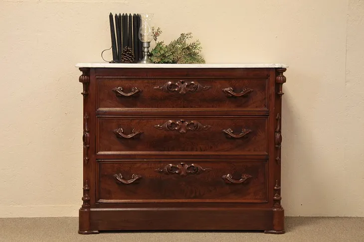 Victorian Carved Chest or Dresser, Marble Top