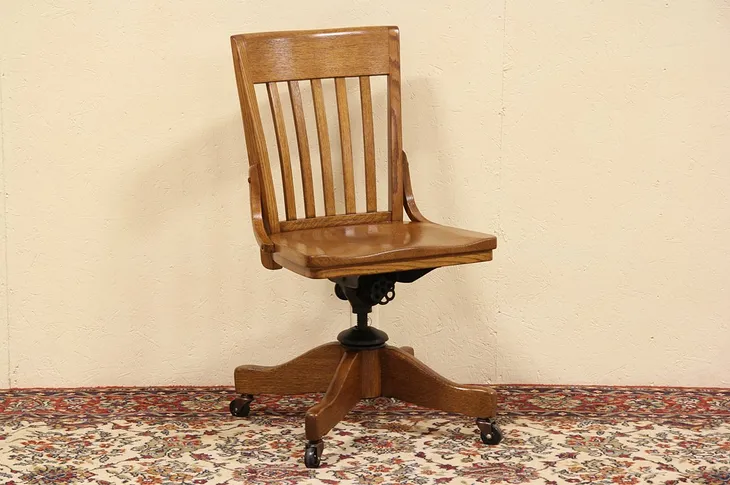 Arts & Crafts Oak Swivel 1915 Antique Desk Chair (1)