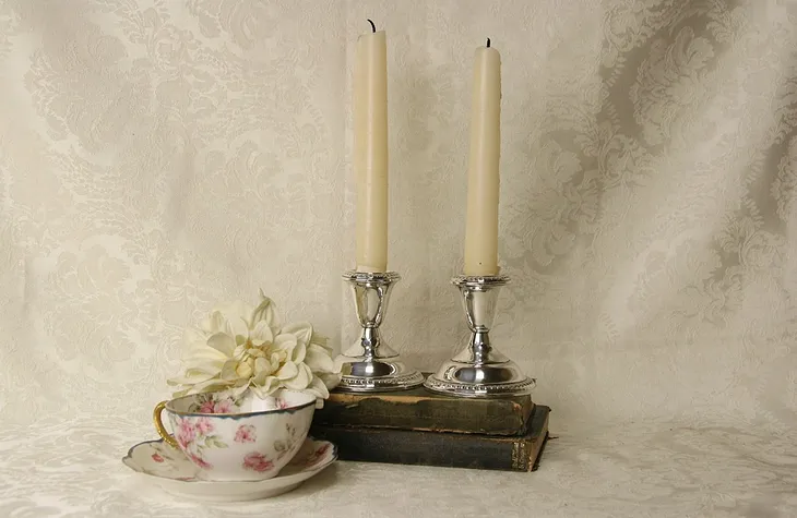 Pair of 1950 Vintage Weighted Sterling Silver Candlesticks (1)