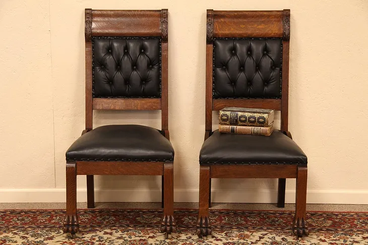 Pair of Carved Oak Chairs, Paw Feet