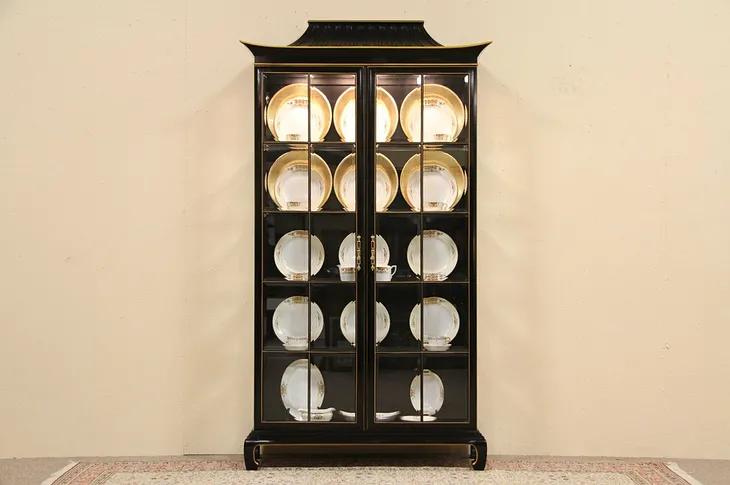 Asian Curio Display Cabinet, Beveled Glass (1)