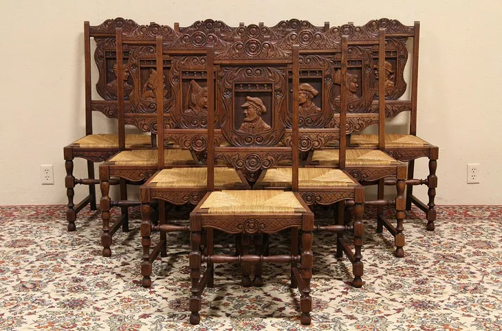 Set of 10 Carved Brittany Dining Chairs (1)