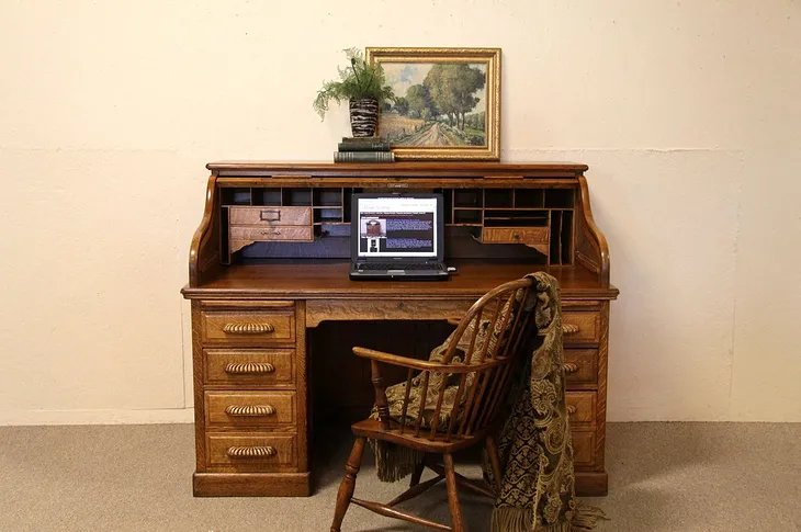 Quarter-sawn Oak Antique 5' Rolltop Desk