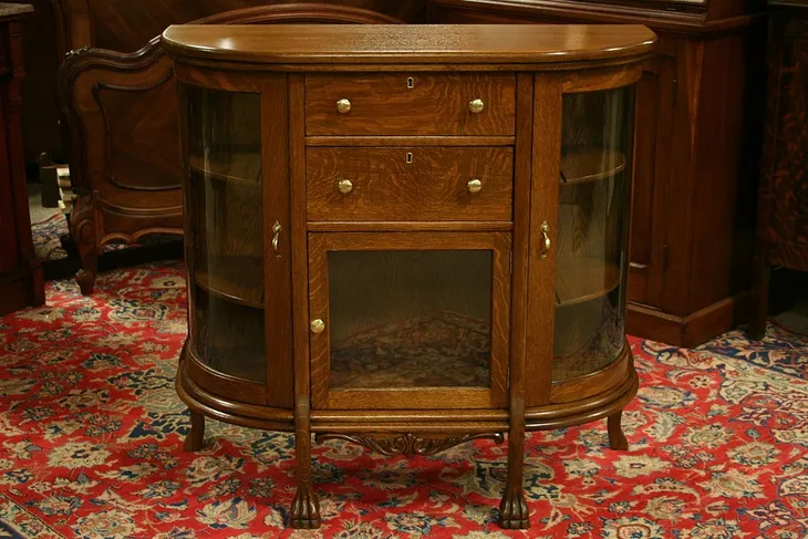 Victorian Oak Curved Glass China / Sideboard Cabinet (1)