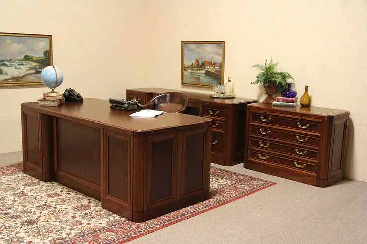 Alex Stuart Vintage Mahogany Executive 3 Pc. Desk, Credenza & File Set (1)