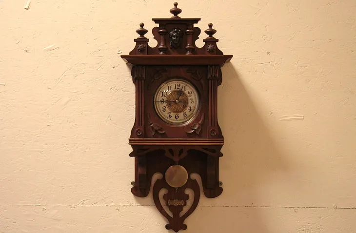 German Victorian Carved Wall Clock (1)