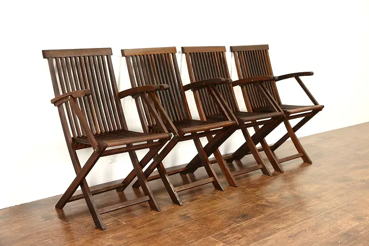 Set of 4 Vintage Teak Deck or Patio Folding Chairs, Signed Queensland